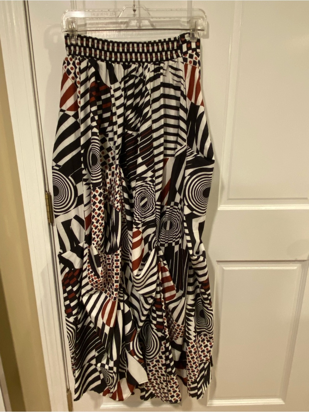 Abstract Geo-Print Maxi Skirt in Black, White & Brown